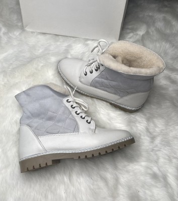 Winterschuhe NEU Damen Stiefel Weiß Grau mit Fell Vintage Gr. 40 Winterstiefel
