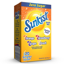 Sunkist Soda Variety Pack, Singles to Go Orange, Strawberry, Grape and Peach 20