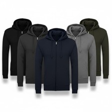 Mens Full Zip Hoodie Plain Hooded Sweatshirt S-5XL Casual Jacket Black Grey Navy