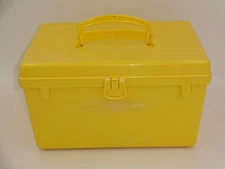 Vintage 1970s Solo Yellow Plastic Hair Care Carry Case w/ Tray Caddy Sewing USA