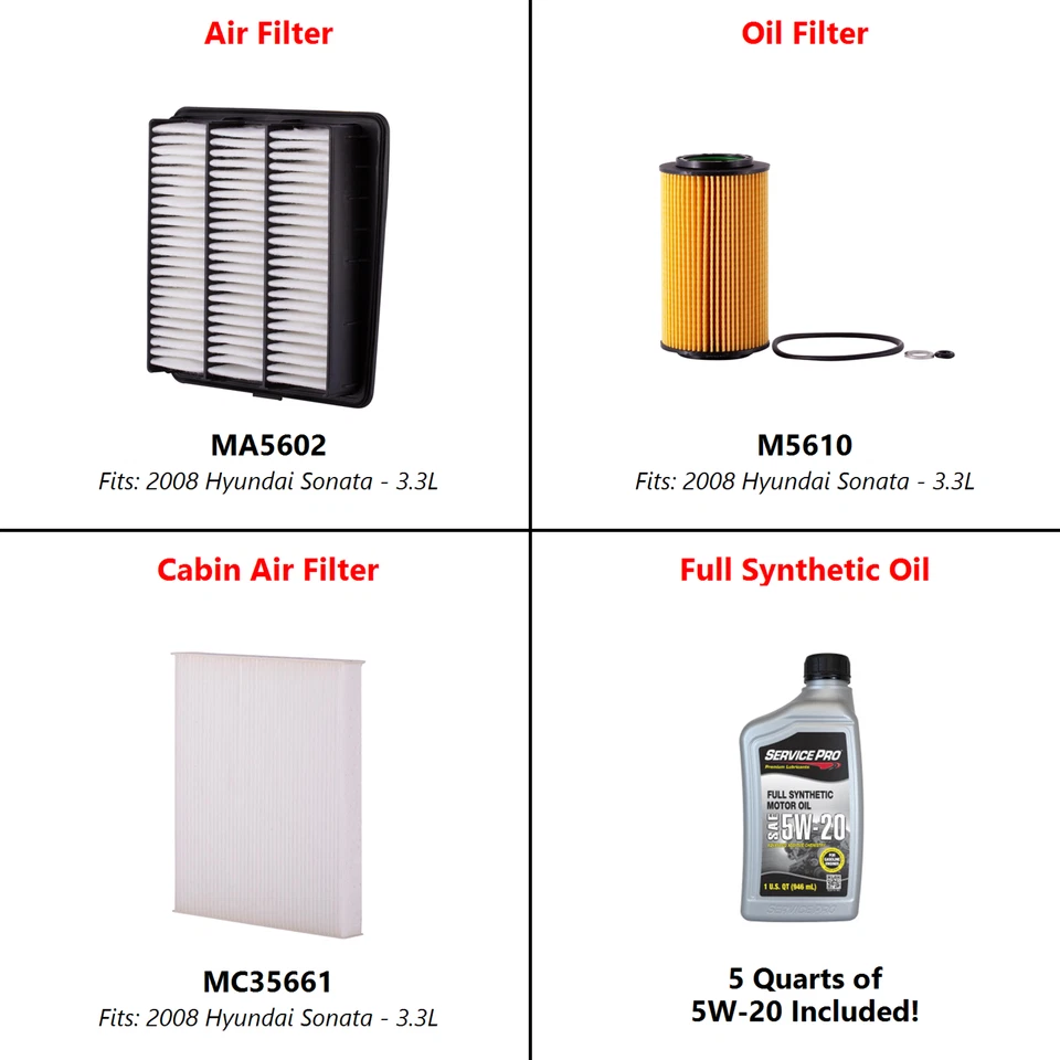 2008 Hyundai Sonata 3.3L Complete Air, Oil & Cabin Filter Kit (5W-20) Foto 2 de 4