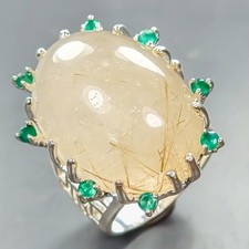 Gems 43 ct Natural Rutilated Quartz Ring 925 Sterling Silver Size 8.5 /R442484