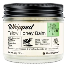 Beef Tallow Honey Balm for Skin: 100% Grass Fed Whipped 2 Ounce (Pack of 1) 