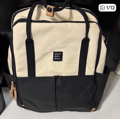 Petunia Pickle Bottom Boxy Backpack Canvas Cream And Black Baby Diaper Bag