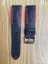 Black Stingray Leather Watch Strap Band 14 16 17 18 19 20 21mm 22mm 23 24mm 26mm