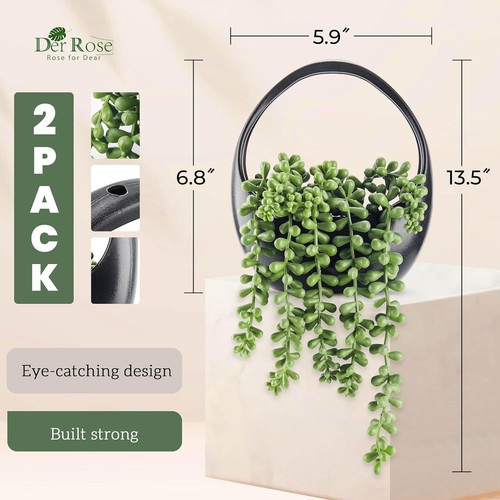 Der Rose 2 Pack Fake Hanging Plants Artificial Succulents Indoor Black ...