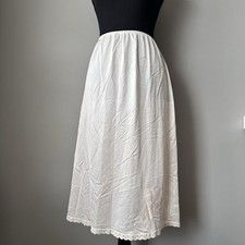 Vintage Lorraine Half Slip Womens Large White Nylon Lace Trim Skirt USA Lingerie