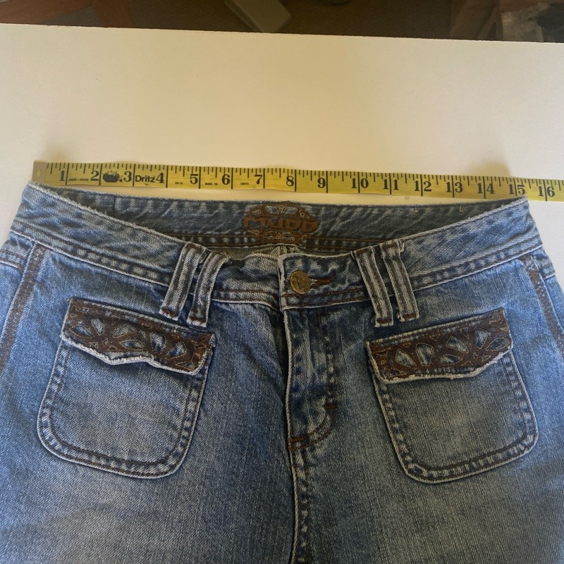 Mudd Jeans Womens Size 9 Denim Low Rise Capri Brown Embroidered Pockets Y2K 2000