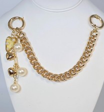 Chunky Gold Chain Bag Charm with Pearls and Hearts   Glam Purse Chain Accessory