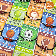 Sports Bracelet Valentines Day Gifts for Kids School Classroom,30 Pack Adjustabl
