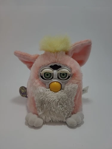 Vintage 1999 Original Pink White Peachey Furby Babies Yellow Hair, Tested Works!