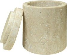 Qtip Holder With Marble cover Beige Travertine Cotton Swab Vanity Storage Jar