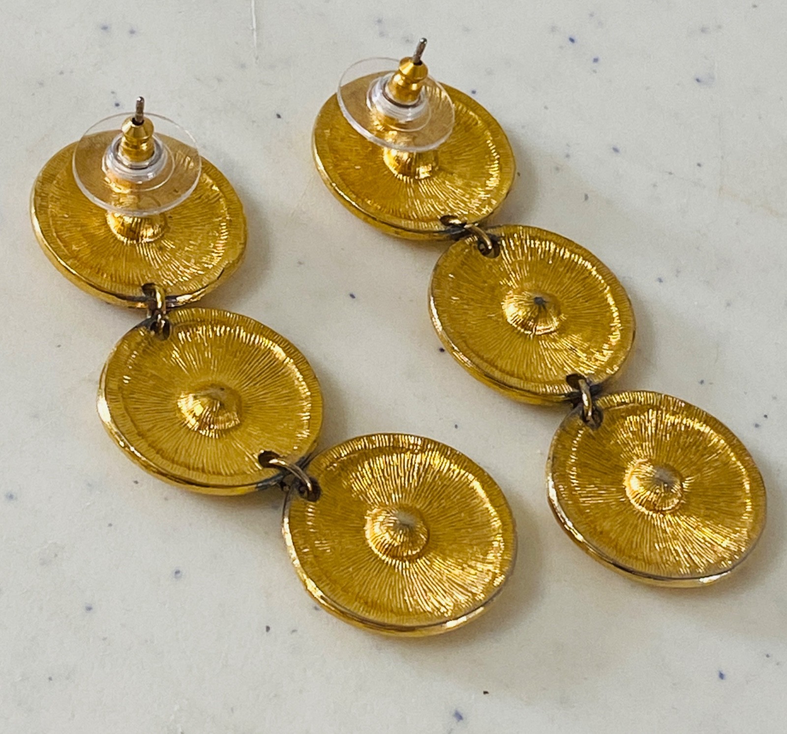 Statement Runway Dangle Drop Textured Circles Rhi… - image 2