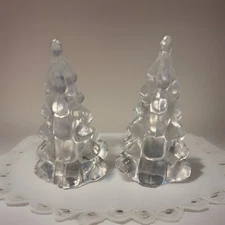Vintage Biedermann Type Crystal Christmas Tree Candle Holders Set Of 2 Clear