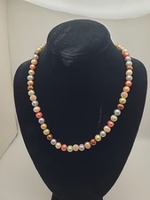 Elegant MultiColor Natural Pearl Beaded Necklace with Rhinestoned Bead Accents