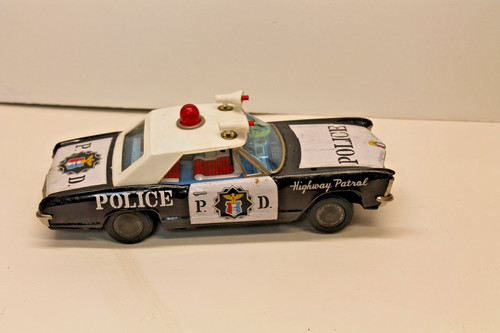 Vintage Tin-BANDAI Buick Riviera Police Highway Patrol Car- Japan-AS Found !