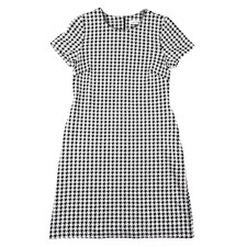 Calvin Klein Houndstooth Sheath Dress Women 6 Black White Short Sleeve Workwear