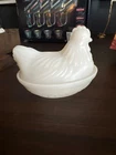 Vintage Hazel Atlas White Milk Glass Hen on Nest 3.5" x 4"