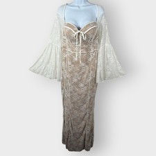 Fashion Nova Fiona Lace Maxi Dress 1X Nude Lined Bustier Bell Sleeve Birthday