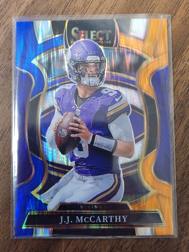 2025 Panini Select Concourse #63 J.J. McCarthy Orange & Blue Shock Prizm /35