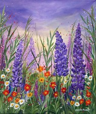 Quadro originale "Lupin Garden" 12 x 10" scatola tela di Judith Rowe