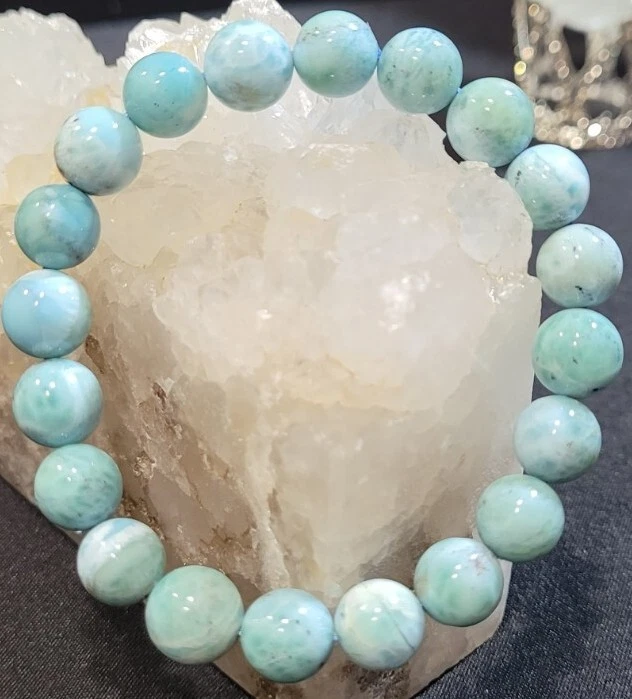 Pulsera de cristal curativo natural Larimar 9,5 mm Foto 4 de 4