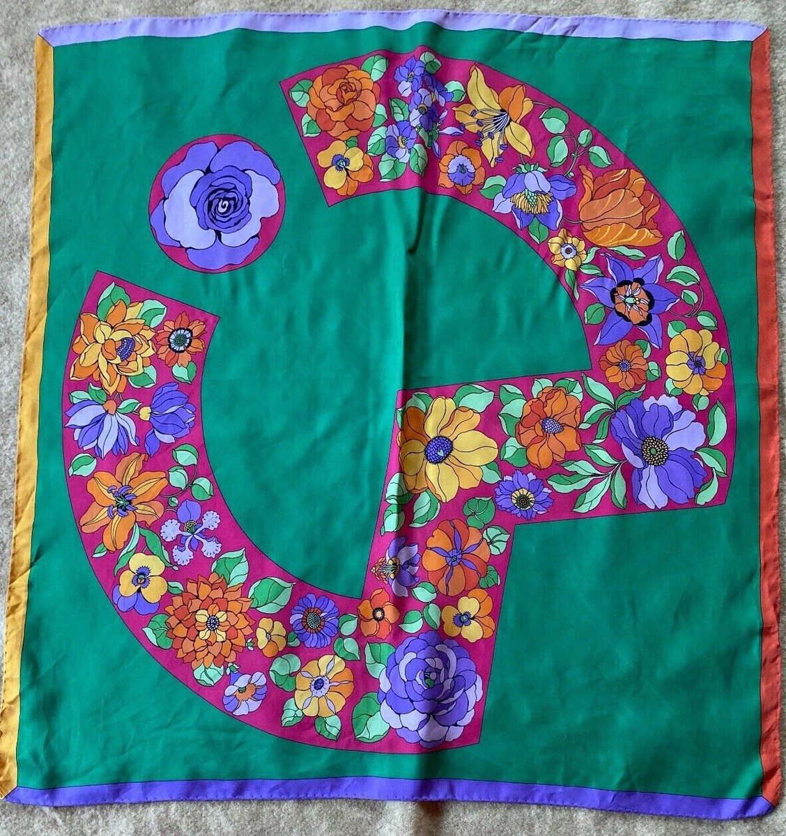 Foulard En Soie Vintage 90x90 Cm - Multicolore - Très Bon État