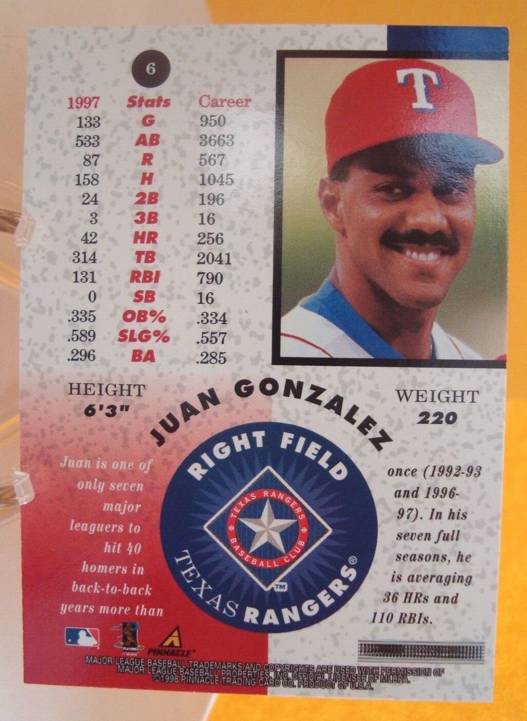 JUAN GONZALEZ baseball cards - rookie, base & inserts - *You Pick* Texas Rangers - Picture 43 of 49