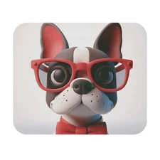 Mouse Pad (Rectangle) Claymation 3D Boston Terrier with Red Bowtie Design 6