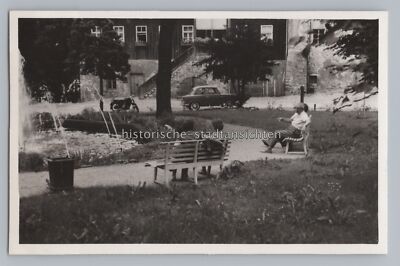 Lauenstein Altenberg 1967 - Car Motorcycle Fountain - Old Photo 1960s