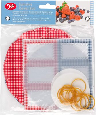 12x Tala Marmelade/Konserve/Chutney Glas Home Gingham Design Deckel Dichtung Etikett Set - 1 Pfund