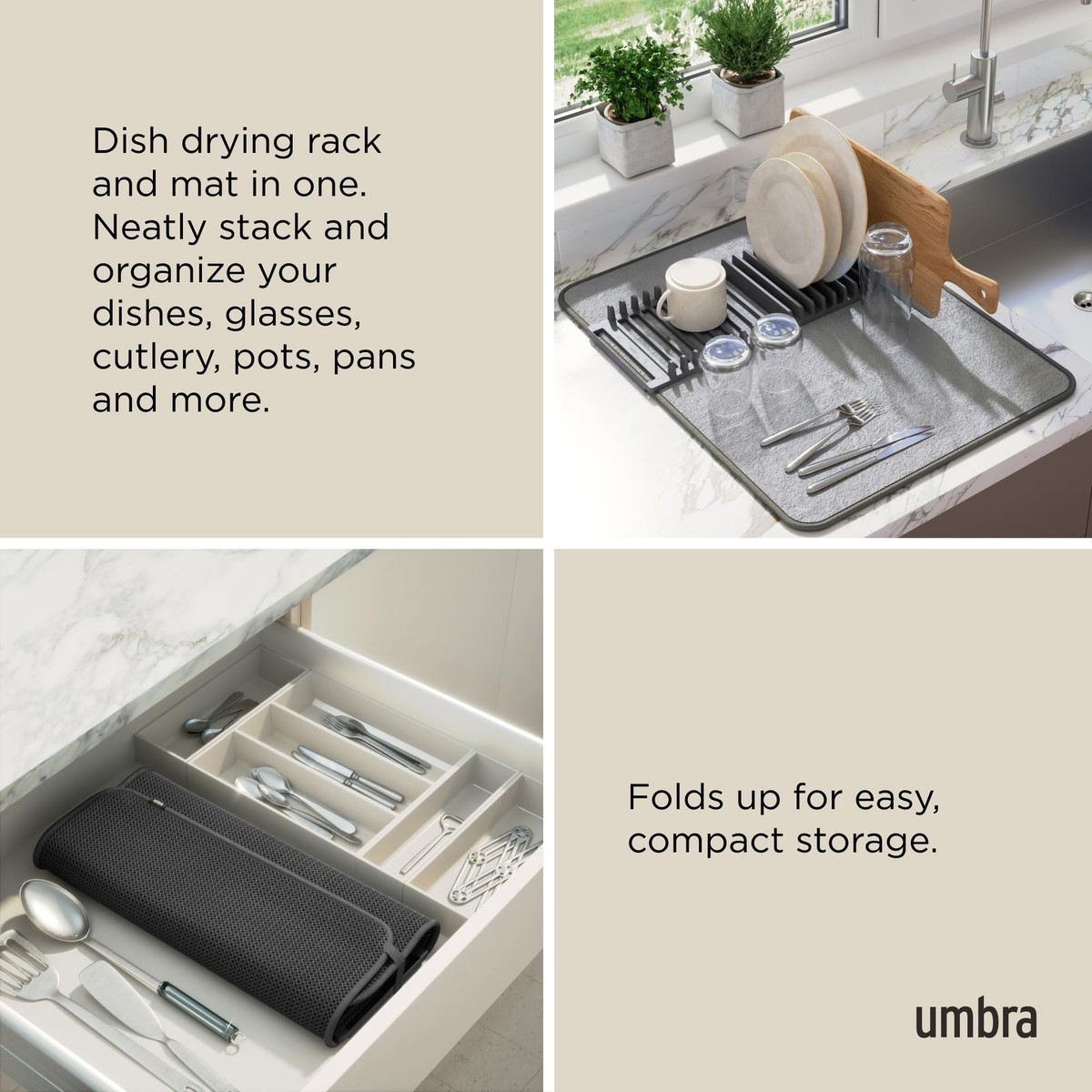 Umbra Udry Rack and Microfiber Dish Drying Mat Space-saving