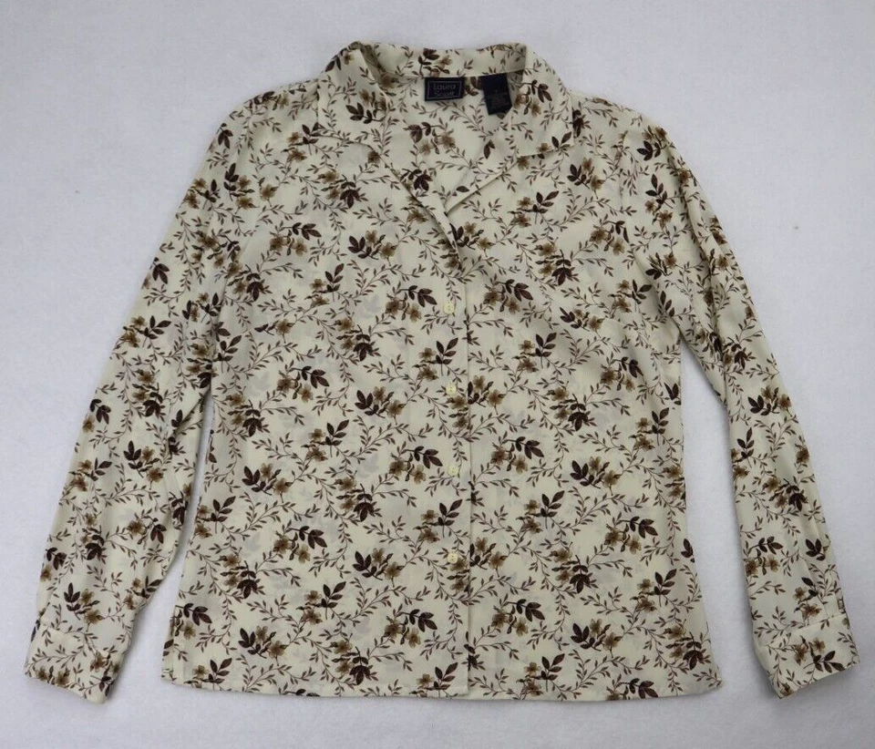 Blusa para mujer Laura Scott talla 8 beige estampado floral manga larga con botones Foto 2 de 4