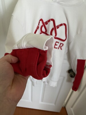 Moncler Pullover Hoodie White Red Logo Small S * Read* Sleeves Ink