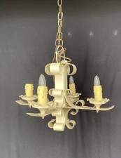 Vintage SPANISH REVIVAL GOTHIC Metal 4 LIGHT FIXTURE CEILING CHANDELIER Hanging