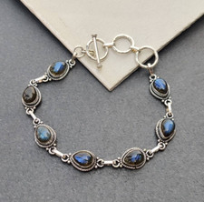 Pear Labradorite Bracelet 925 Sterling Silver Handmade Adjustable Jewelry Gift