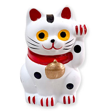 Japanese Maneki Neko Pottery Lucky Cat Beckoning Okimono Rich Fortune Decor M16