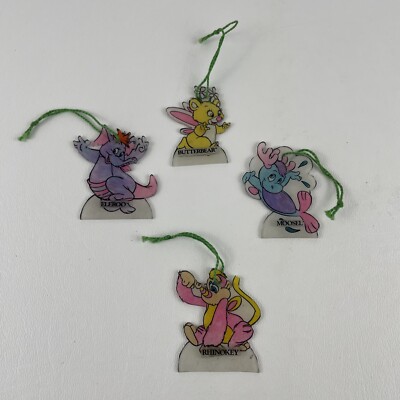Shrinky Dinks Wuzzles 4pc Lot Christmas Ornaments by Colorforms Vintage 80s Toys