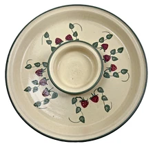 Handmade Pottery Signed Relish Tray Appetizer Chip Dip Dish Strawberries 12"