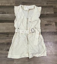 Anthropologie Pilcro Belted V Neck Romper Neutral Ivory Cotton Linen Size S