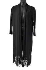Attitudes by Renee Como Jersey Duster w/ Fringe Black