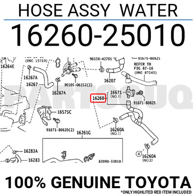1626025010 Genuine Toyota HOSE ASSY WATER 16260-25010 | eBay