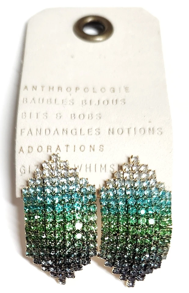 Pendientes colgantes Anthropologie cristal poste verde ombre enchapado en oro 14k latón nuevos con etiquetas Foto 3 de 4