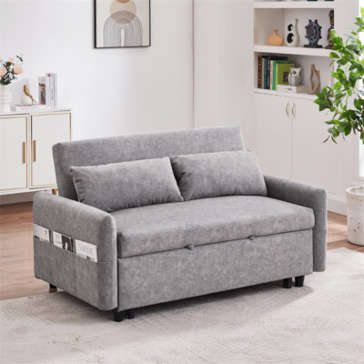 Modern 55'' Microfiber Pull Out Sleep Sofa Bed 2 Seater Loveseats Sofa Couch