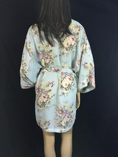 Val Mode Lingerie, pretty robe, pale aqua floral, M, belt,  8683 