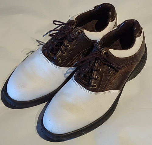 Men's Golf Shoes Etonic Lite-Tech Size 9.5M White & Brown Oxfords LT80-14 - Picture 1 of 8