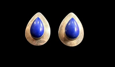 Earrings Navajo RWB Sterling Silver And Lapis Lazuli Native American Ethnic