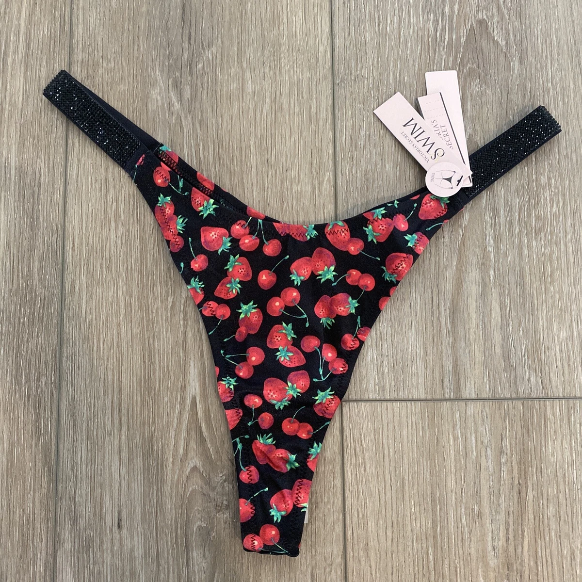 Victoria's Secret Brazilian Bikini Thong Shine Strap Logo Mixed Berry Cherry  S