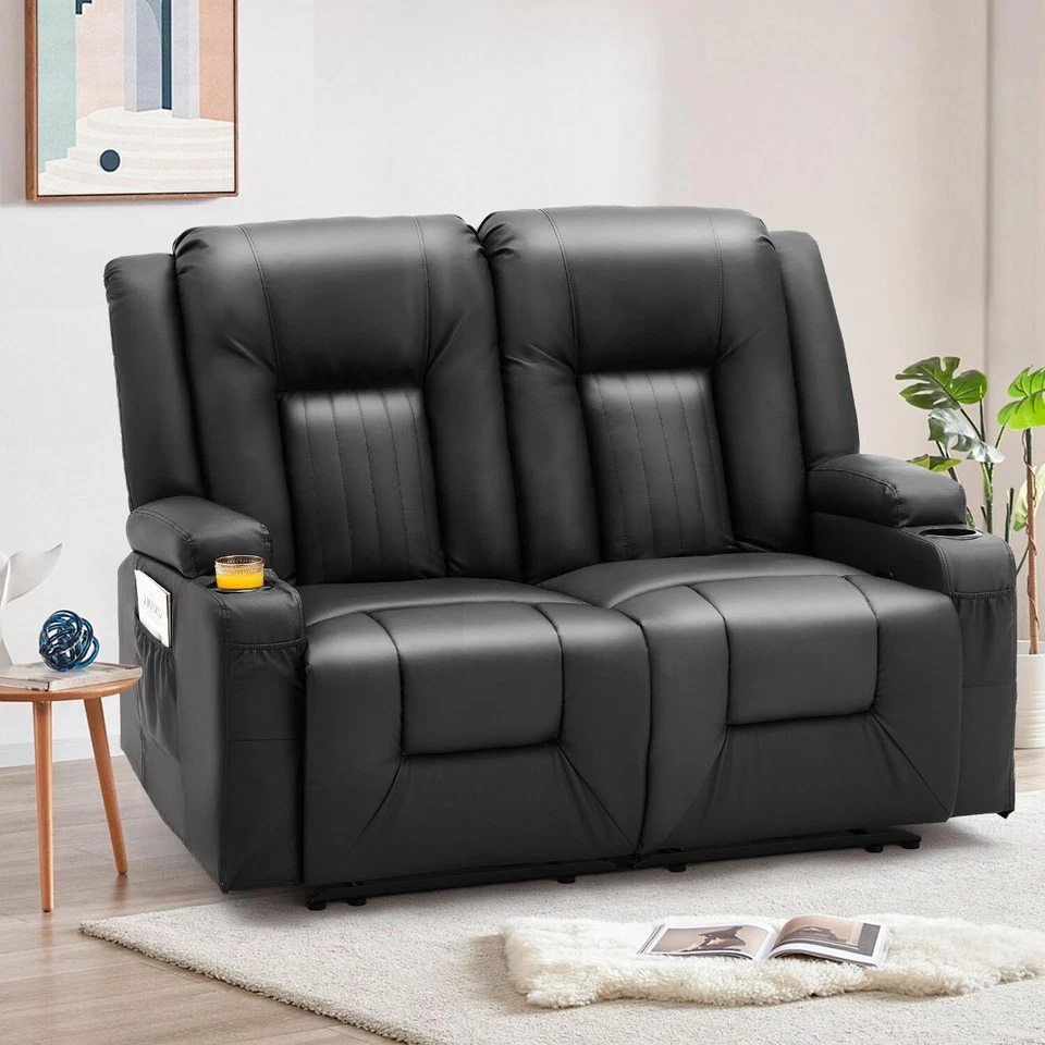 3 PCS Leather Recliner Sofa Set with Swivel Massage Chair Home Theater Seat - Image 3 of 4