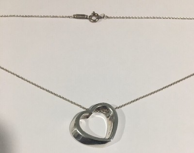 Tiffany Co Sterling Silver Slanted Open Heart Pendant Necklace With 16 Chain - Open Heart Pendant Tiffany Tiffany Co Sterling Silver Slanted Open Heart Pendant Necklace With 16 Chain - Open Heart Pendant Tiffany